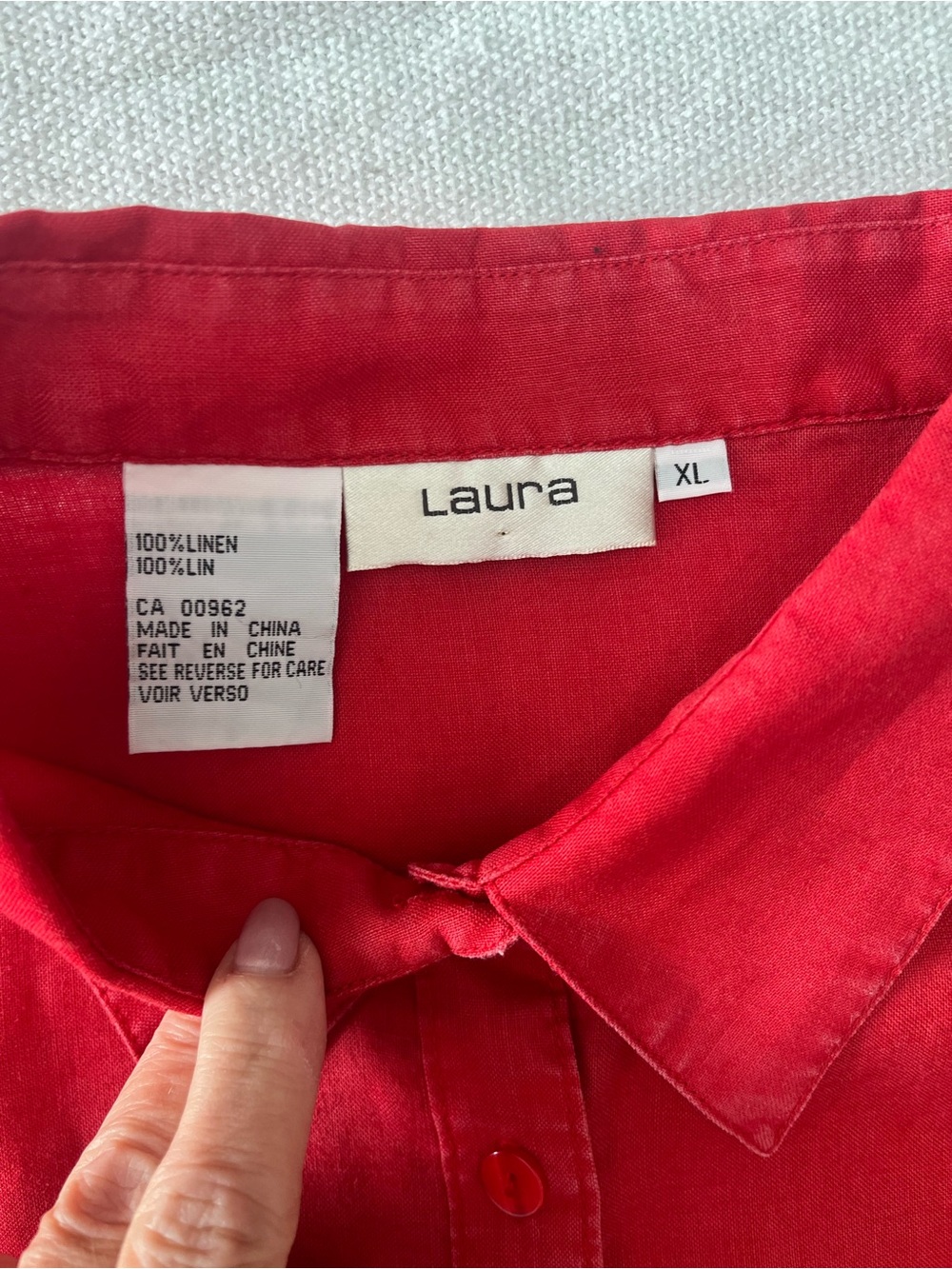 Red Linen Button-Up Shirt - Picture 2 of 7